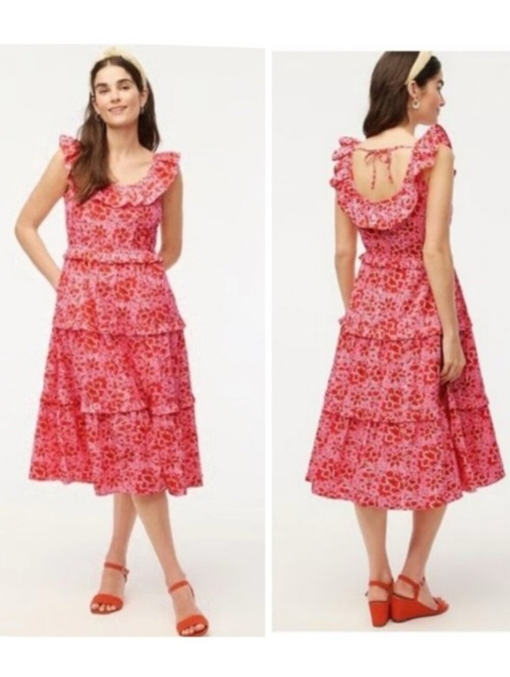 J. Crew Factory cotton midi dress red pink floral 12